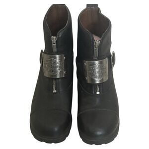 VTG 90s Y2K Harley Davidson Leather Platform Zippe Boots Womens 9.5 Black